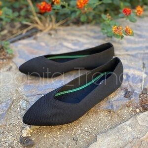 Black Pointed Toe Knitted Ballerina Slip-On Flats